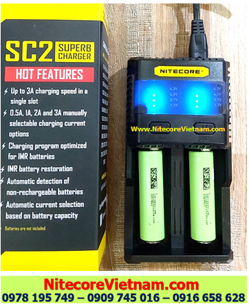 Nitecore SC2 (Bộ sạc Nitecore SC2 kèm sẳn 02 pin SẠC 18650 DMEGC INR18650-29E 2850mAh  lithium 3.7v) chính hãng